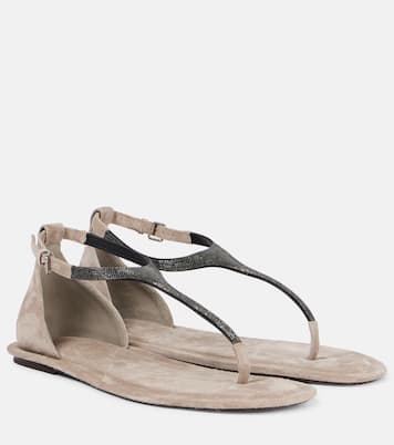 Sandalen Monili aus Veloursleder | Brunello Cucinelli