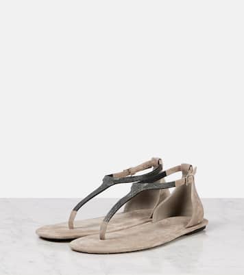 Sandalen Monili aus Veloursleder | Brunello Cucinelli