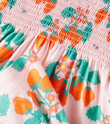 Strawberries shirred cotton dress | Tinycottons