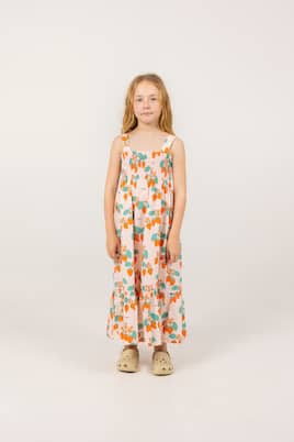 Strawberries shirred cotton dress | Tinycottons