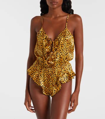 Leopard-print silk satin bodysuit | Versace