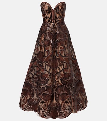 Floral sequined strapless gown | Elie Saab