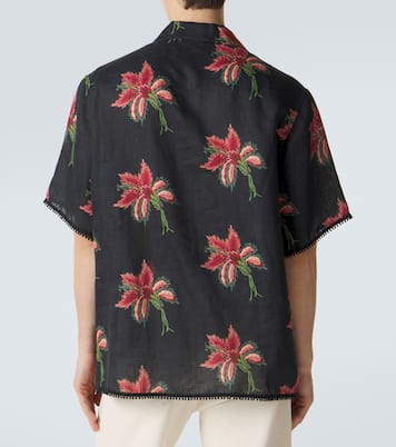 Floral lace-trimmed linen bowling shirt | Valentino