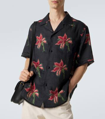 Floral lace-trimmed linen bowling shirt | Valentino