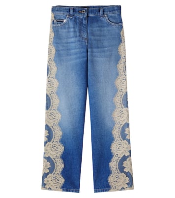 Lace-trimmed straight jeans | Dolce&Gabbana Kids
