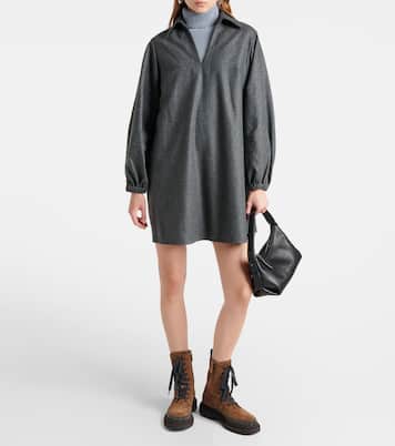 Balloon-sleeve flannel minidress | Brunello Cucinelli