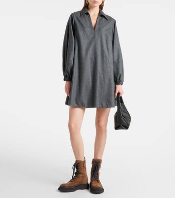 Balloon-sleeve flannel minidress | Brunello Cucinelli