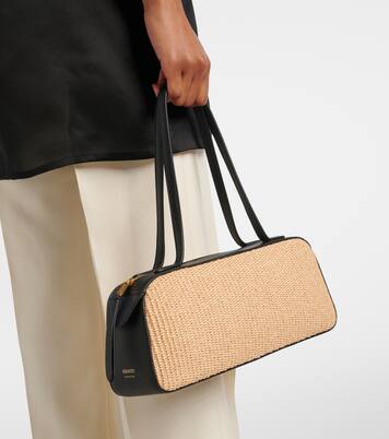Simona leather-trimmed raffia shoulder bag | Khaite