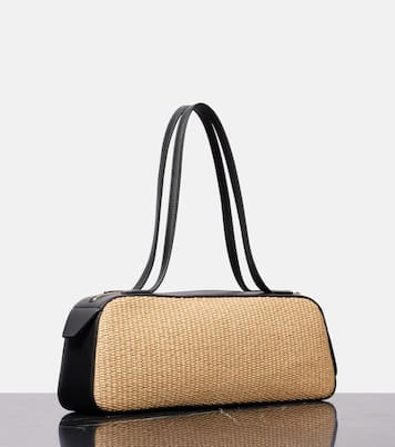 Simona leather-trimmed raffia shoulder bag | Khaite