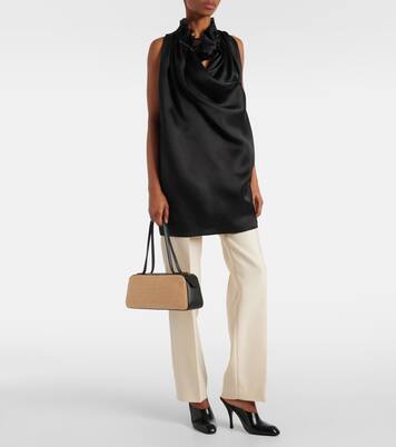 Simona leather-trimmed raffia shoulder bag | Khaite