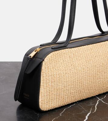 Simona leather-trimmed raffia shoulder bag | Khaite