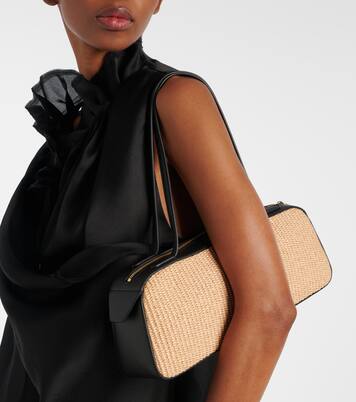 Simona leather-trimmed raffia shoulder bag | Khaite