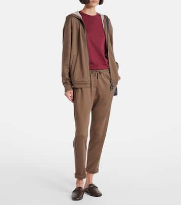 Felpa in cotone e seta con cappuccio e zip  | Brunello Cucinelli