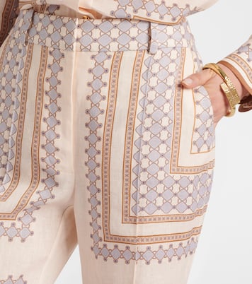 프린트 크롭 리넨 플레어 팬츠  | Zimmermann