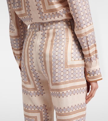 프린트 크롭 리넨 플레어 팬츠  | Zimmermann