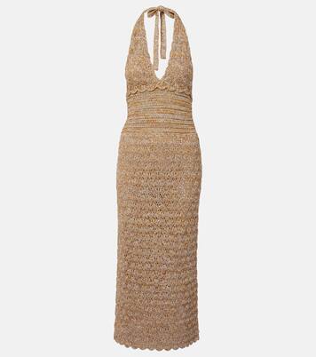 Open-knit linen-blend lamé midi dress | Valentino