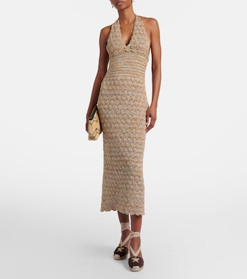 Open-knit linen-blend lamé midi dress | Valentino