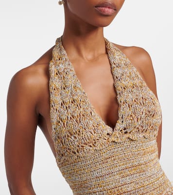 Open-knit linen-blend lamé midi dress | Valentino