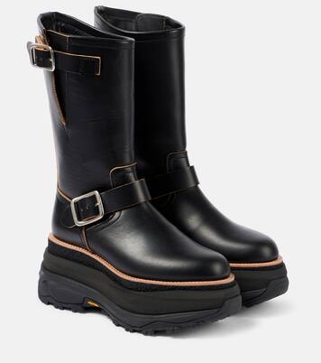 Leather platform biker boots | Sacai