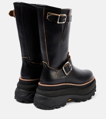 Leather platform biker boots | Sacai