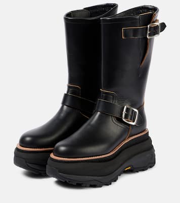 Leather platform biker boots | Sacai