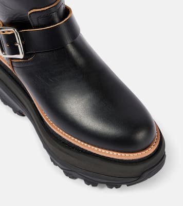 Leather platform biker boots | Sacai