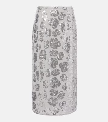 Jupe crayon à sequins et à fleurs | Rotate