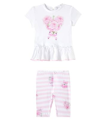 Baby floral striped cotton-blend top and leggings set | Monnalisa
