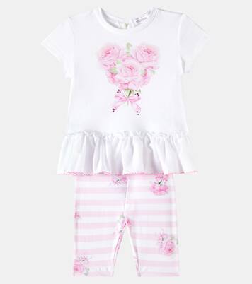 Baby floral striped cotton-blend top and leggings set | Monnalisa