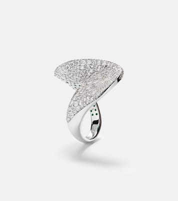 Bague en or blanc 18 ct, diamants et émeraudes | Kamyen
