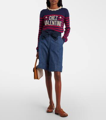 Bow-detail chambray Bermuda shorts | Valentino