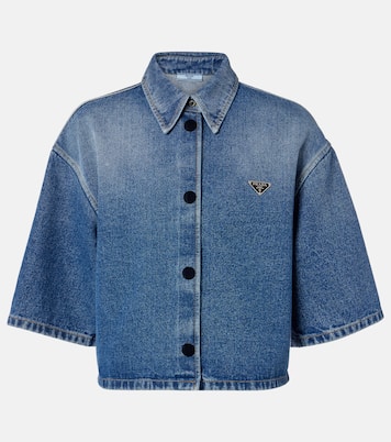 Camisa cropped de denim con logo | Prada