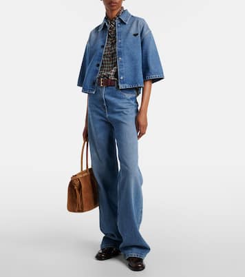 Camisa cropped de denim con logo | Prada