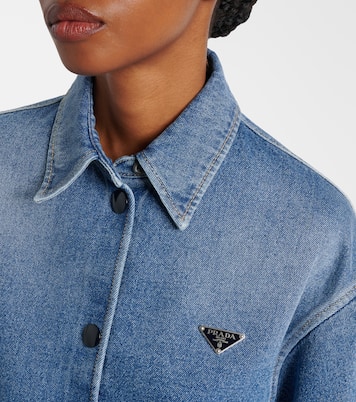 Camisa cropped de denim con logo | Prada