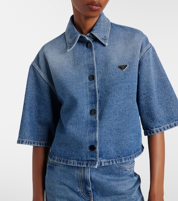Camisa cropped de denim con logo | Prada