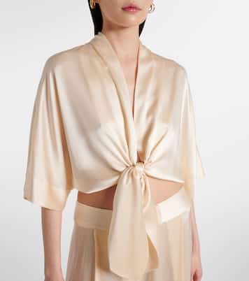 Cropped silk satin wrap blouse | The Sei