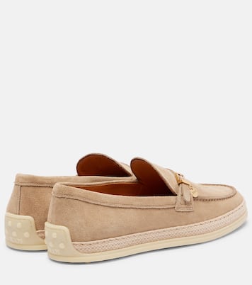 Raffia-trimmed suede loafers | Tod's