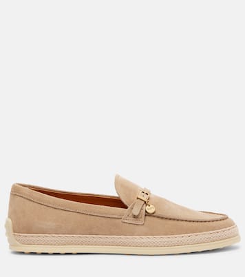 Raffia-trimmed suede loafers | Tod's