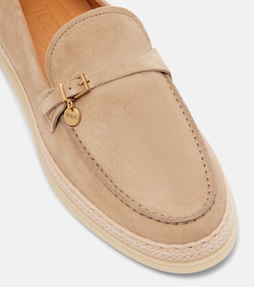 Raffia-trimmed suede loafers | Tod's