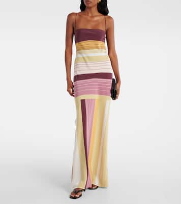 Abito lungo Fontana in crêpe di seta a righe | SIR