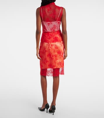 Embroidered leather-trimmed lace midi skirt | Jacques Wei