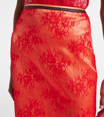 Embroidered leather-trimmed lace midi skirt | Jacques Wei