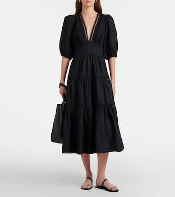 Meteora lace-trimmed linen midi dress | Heidi Klein