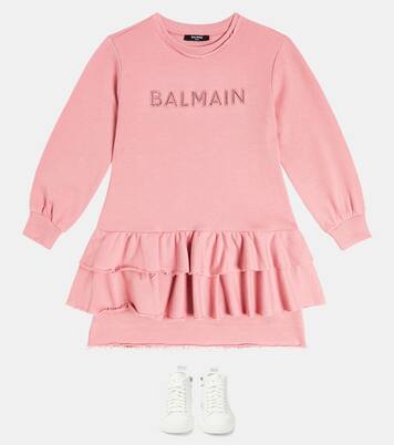 Logo cotton sweatshirt dress | Balmain Kids