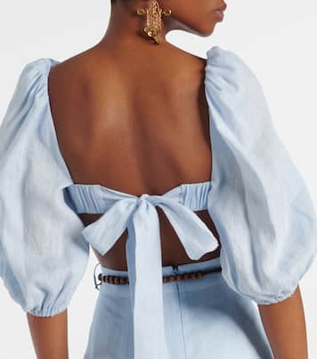 Rhiannon puff-sleeve linen crop top | Zimmermann