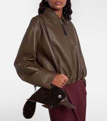 Platypus Mini leather-trimmed shearling shoulder bag | Loewe