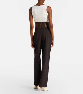 Gerade Hose aus Wolle mit Leder | Alaïa
