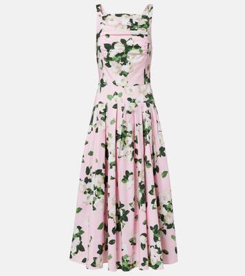 Floral pleated cotton-blend midi dress | Carolina Herrera