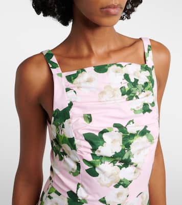 Floral pleated cotton-blend midi dress | Carolina Herrera