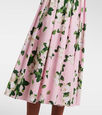 Floral pleated cotton-blend midi dress | Carolina Herrera